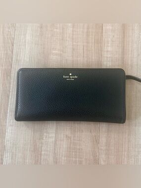 kate spade Black Pebbled Leather Wallet with Gold Logo